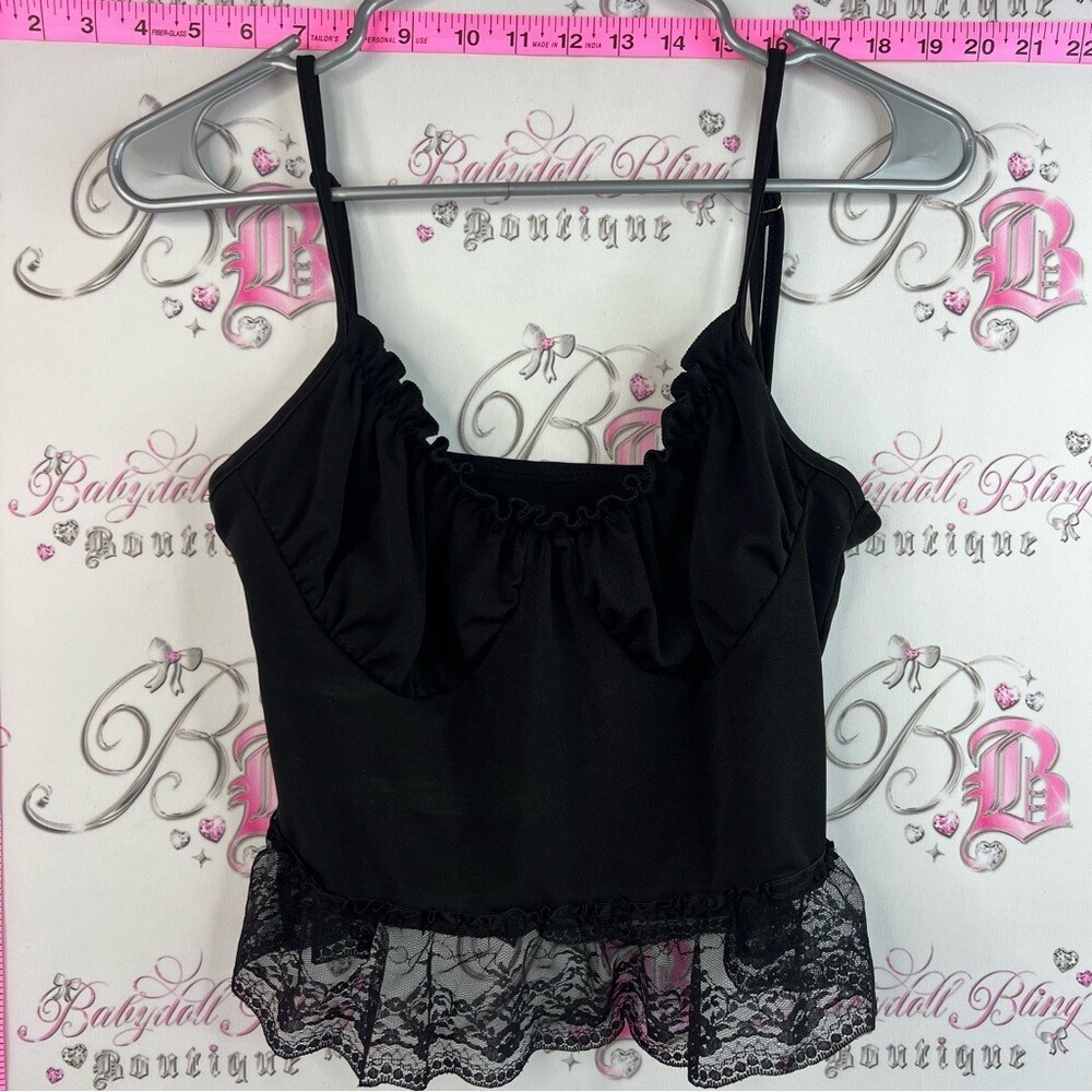 Tank top shirt lace Lacie cropped Black Ruffled Lace Trim Camisole Top - Women